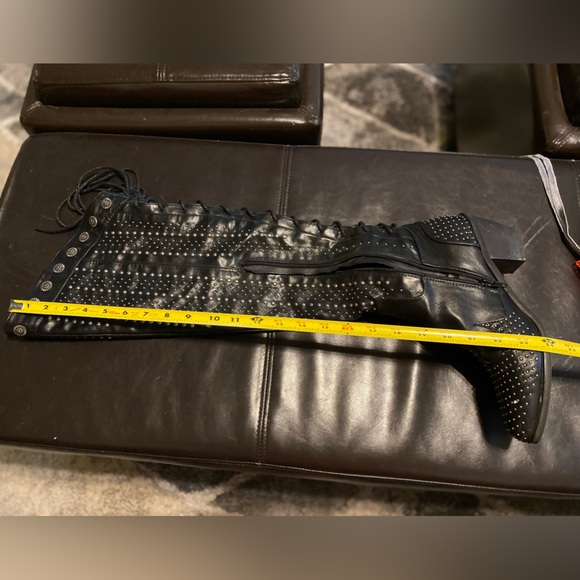 Black Studded Knee High Size 9 boots with Lace up detail and zippers - Picture 13 of 16